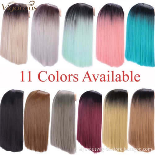 Vigorous Top Quality Short Bob Silky Straight Middle Part Yellow Color Wig Heat Resistant Synthetic Cosplay Wigs For Black Women